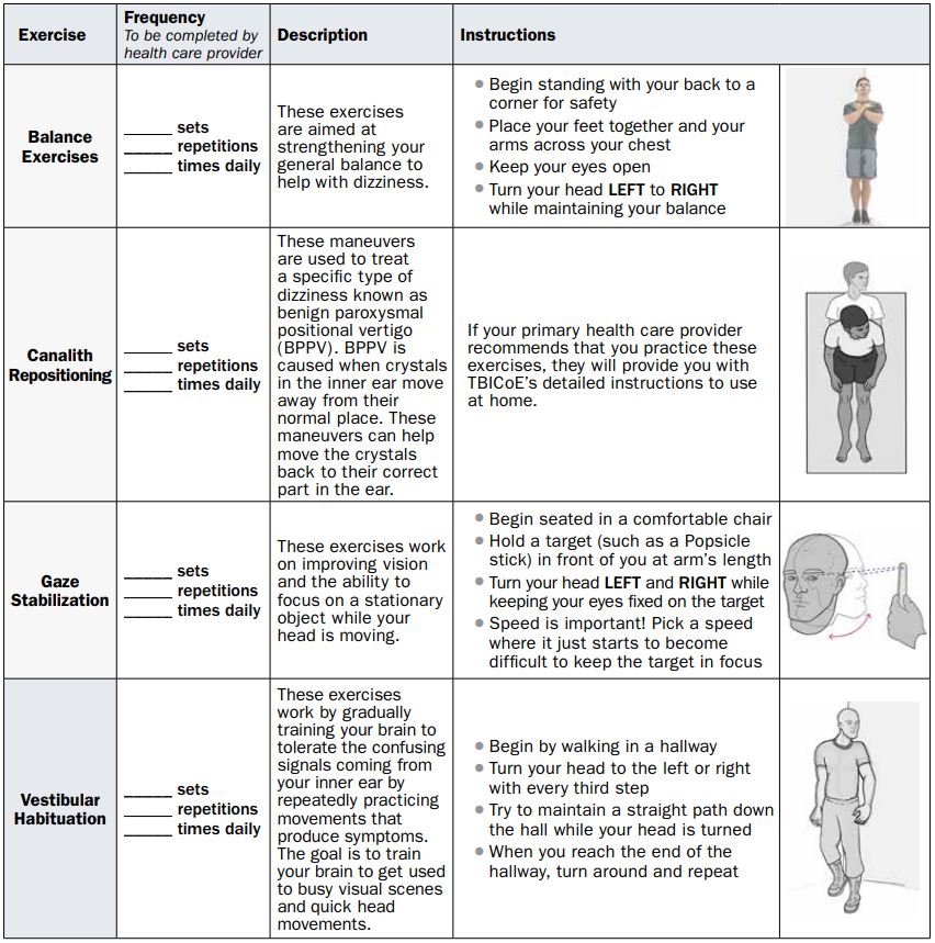 Managing Dizziness Following Concussion_Mild Traumatic Brain Injury Chart Managing Dizziness Following Concussion/Mild Traumatic Brain Injury Chart